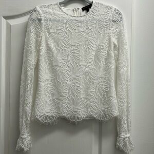 Donna Karan Long Sleeve White Lace blouse EUC